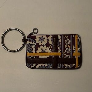 Vera Bradley SLATE BLOOMS Brown and Yellow Wristlet Wallet w/ Bangle EUC Pre-own